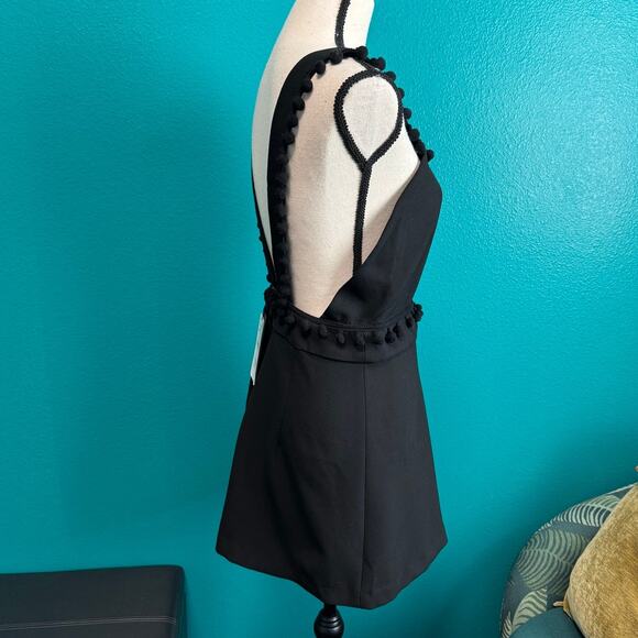 Zara Woman Black Pom Pom Trim Pinafore Apron Dress Women's Medium NWT - Picture 4 of 10